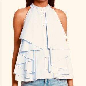 Caroline Constas ruffled halter neck blouse in white